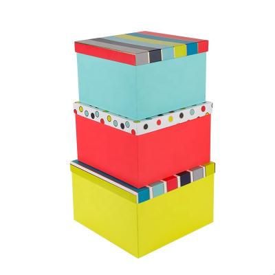 China Recyclable Multicolor Stripe Logo Printed Striped Gift Box Custom Birthday Box Cardboard for sale