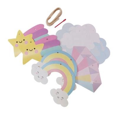 China Happy Birthday Rainbow Wedges Paper Clouds Cake Toppers Happy Birthday Cake Decorations for sale