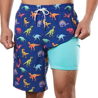 China Custom Plus Size Quick Dry Swim Trunks With Compression Liner Dry Cargo Pouch Swimsuit Swimwear for sale