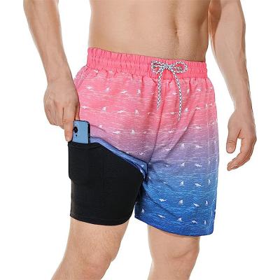 China Custom Plus Size With Compression Liner Swim Trunks With Logo Mens Beach Shorts Quick Dry Men Board Short Swim Trunks for sale