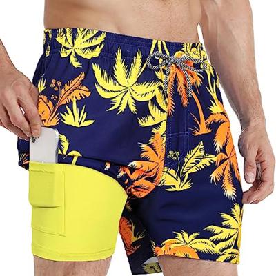 China Plus Size Summer Polyester Luxury Men Swim Trunks With Compression Liner Swimwear Quick Dry Beach Shorts Swim Trunks for sale