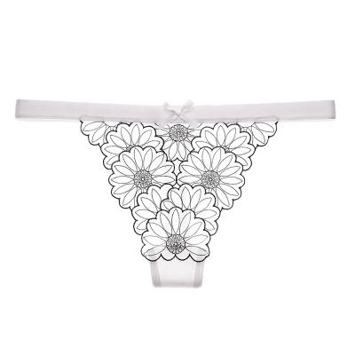 China Sexy Slim Lace Embroidered Low Waist Seductive Elastic Breathable Thong Japanese Antibacterial Traceless Transparent Women High Waist Underwear for sale