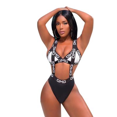 China 2021 New Arrivals Breathable Fashion Women Plus Size Sexy Letter Printed Bandage Two Piece Sets Bikini Swimwear for sale