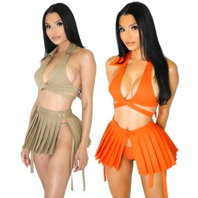 China 2022 New Arrival Breathable Bikini Panties Drawstring Bra Mini Skirt Swimwear Beach Wear 3 Piece Set 3 Piece Swimwear Set for sale