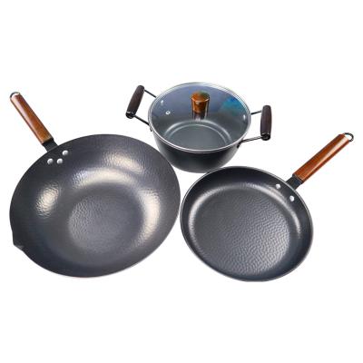 China Wholesale Cookware Stick Pan Kitchen Stocked Non Beware Iron Cookware Set for sale