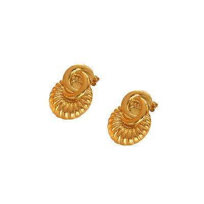 China Fashion Retro CLASSIC Niche Design Personalized Relief Earrings Titanium Steel 18K Gold Plated Jewelry for sale