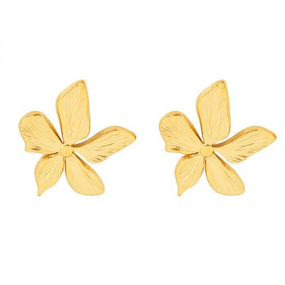 China FASHIONABLE Design French Petal Minority Style Retro Titanium 18K Gold Three-Dimensional Embossed 18K Gold Steel Plated Earrings Real for sale