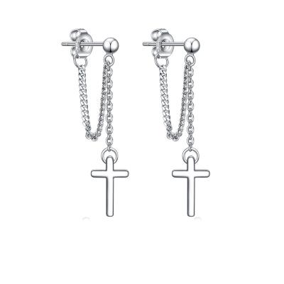 China Other S925 Sterling Silver Cross Tassel Stud Earrings Men and Women Fashion Accessories Earrings for sale