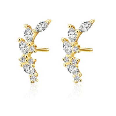 China Other S925 Sterling Silver Zirconium Plated Diamond Curved Diamond Stud Earrings for sale