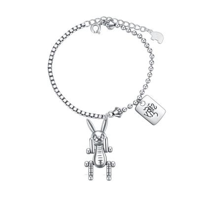 China The Other Female Mechanical Rabbit S925 Sterling Silver Hip Hop Bunny Bangle Bracelet for sale