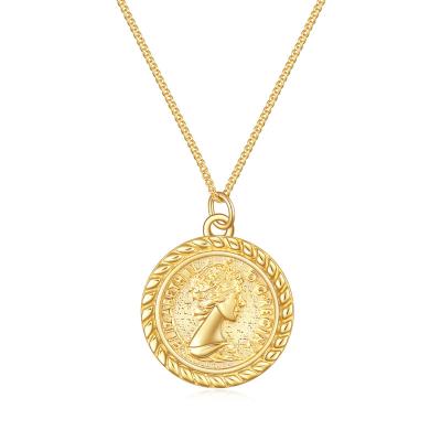 China 925 Sterling Silver Clavicle Chain Elizabeth's Other Round Coin Pendant Necklace for sale