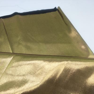 China Anti-static Garment Dress Garment Fabric Gold Foil Print Fabric Stretch Silk Satin Fabric for sale