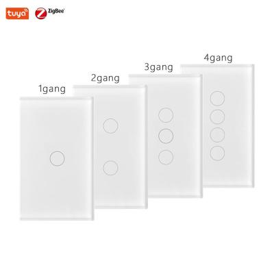 China Tempered Glass Panel+ABS US UK Way Smart Band wifi zigbee wall touch switch zigbee smart control panel with stage switch smart lamp switch not neutral for sale