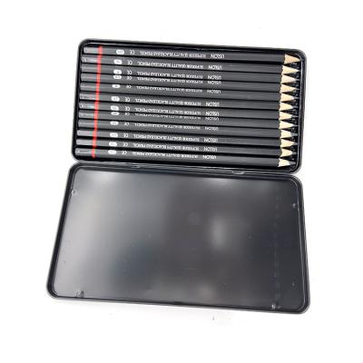 China Office & School Pencil 12pcs Tin Box Sketch Pencil Set Sketching Art Pencil 8B 7B 6B 5B 4B 3B 2B B HB F H 2H for sale