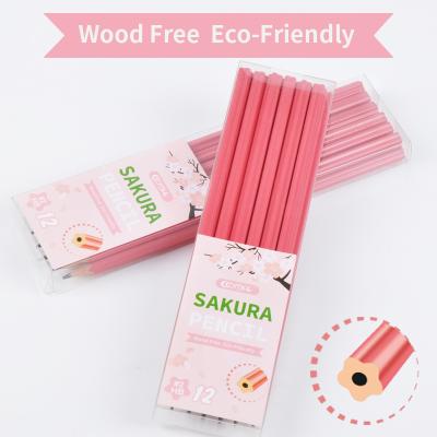 China Plastic 12 PCs/Box Sakura Shaped Wood Free HB #2 Writing Pencils Set School and Office Stationery Dropshipping Supplies for sale