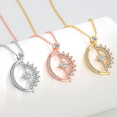 China Europe and America copper rose gold silver moon and simple star necklace for women for sale