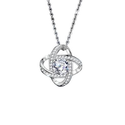 China High quality S925 four leaf clover sterling silver necklace rotating European and American full diamond zircon pendant necklace for sale