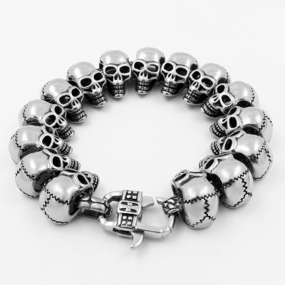 China Retro Punk Skull Bracelets & Bangles Fashion Punk Leather Men Wide Adjustable Bangle Bracelet for sale