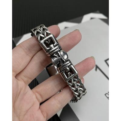 China Hot Punk Skull No Fade Non Tarnish 316L Titanium Stainless Steel Figaro Restriction Link Silver Punk Vintage Chain Cuban Bracelets For Women Men for sale