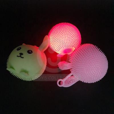 China High Quality 3+ Compression Toys TPR Rubber Stress Light Up Long Ear Puffer Jumbo Fluffy Ball for sale