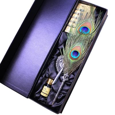 China office & High-end advertising gift Pen Peacock Ling Dipped Pen European Feather Pen School Set in the water Pen Crown Pole for sale