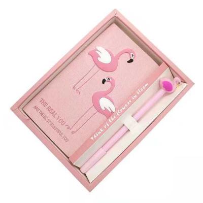 China Hotel and Resort INS Roll Up Pink Girl Heart Notebook Couple Flamingo Notebook Gift Pen Set for sale