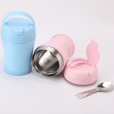 China Viable Food Flask Stainless Steel Vacuum Insulated Braised Beaker With Folding Spoon For Baby Kids 360ml for sale