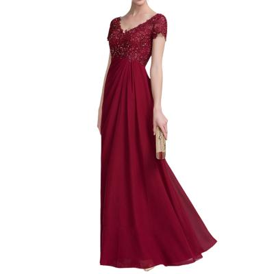 China Beautiful Anti-Static Bridesmaid Dresses V-Neckline Short Sleeves Lace Up Hollow Out Ruched Chiffon Even Formal Dresses for sale