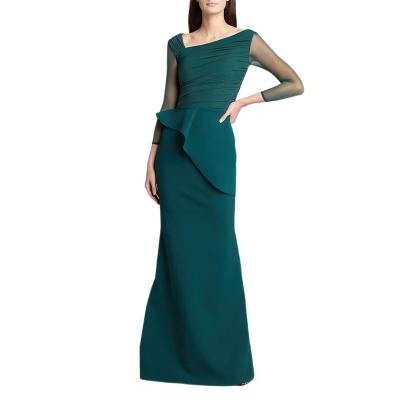 China Anti-Static Concert Dinner Dress Slash Neck Sheath Long Peplum Ruffles Simple Long Evening Formal Gowns for sale