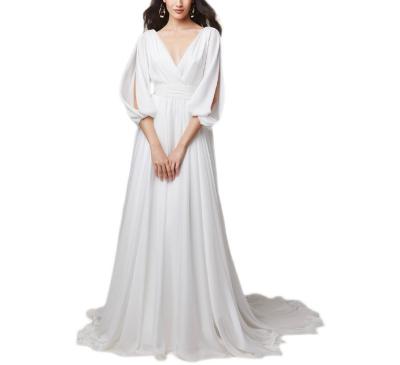 China Anti-wrinkle New Arrival Soft White Chiffon Simple Style Beach Wedding Party Dress for sale