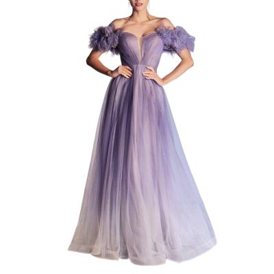 China Anti-Static Off The Shoulder Puff Shorts Sheaths High Waist Ombre Gradient Ramp Tulle Ball Gown Dyeing Formal Evening Dresses for sale