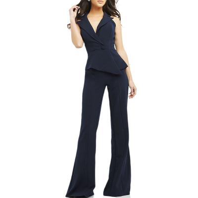 China Elegant Women QUICK DRY Ladies Formal Sleeveless Notched Neck Peplum Simple Fitted Overalls for sale