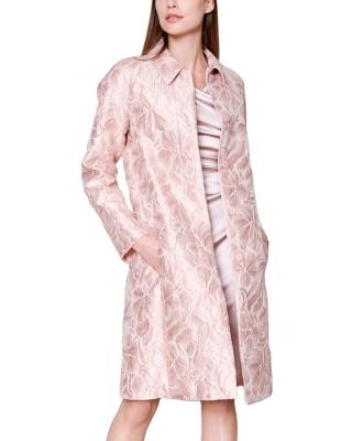 China Customized high quality mid length fabric hidden office jacket parride jacquard button lapel trench coat for woman for sale