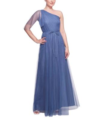 China Anti-Static Custom Made Chiffon Off The Shoulder Bridesmaid Dress Simple Blue Elegant Floor Length Bridesmaid Dress for sale