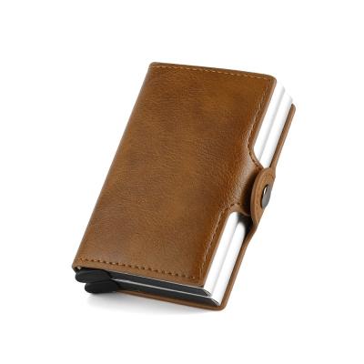 China Custom Vintage Logo Rfid Blocking Aluminum Alloy Men Credit Card Holder Wallet with Double Card Boxes for sale