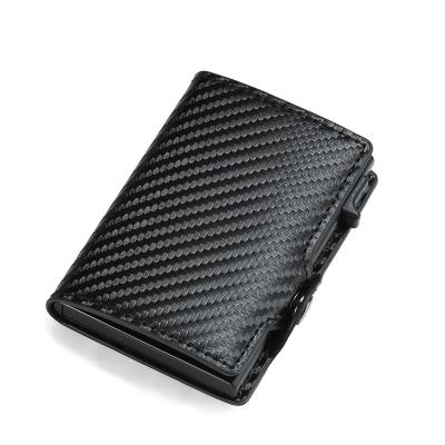 China Custom Business Card Case Small Quantity Logo RFID Carbon Fiber Metal Credit Card Holder Wallet With Side Buckle for sale