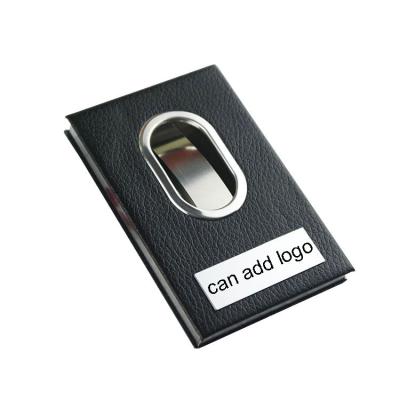 China Custom Business Card Metal Business Card Holder With PU Leather Cover for sale