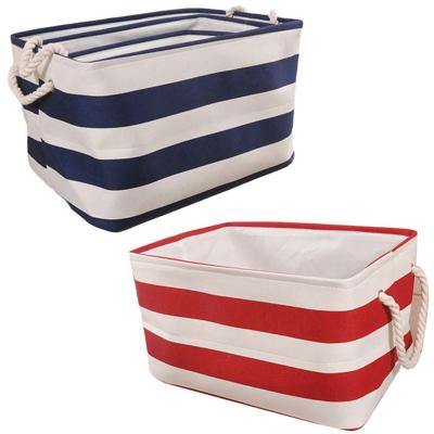 China Sustainable 1pcs Fabric Storage Box Navy Style Foldable Bedroom Clothes Storage Bag Office Makeup Toys Storage Boxes For Home Organizers for sale