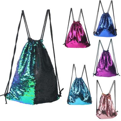 China Lady Mermaid Sequins Drawstring Sports Bag Outdoor Fabric Shoulders Bag for sale