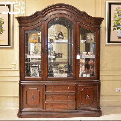 China Dongguan Classic Factory Living Room Furniture Antique Solid Wood Modern Home Flower Carving Solid Wood Wine Cabinets Wine Cabinet for sale