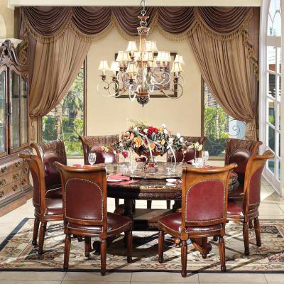 China Dongguan Factory Marble Dining Room Furniture Convertible Table Set Vintage Style Wooden Table For Home With Storage 2 Drawer for sale