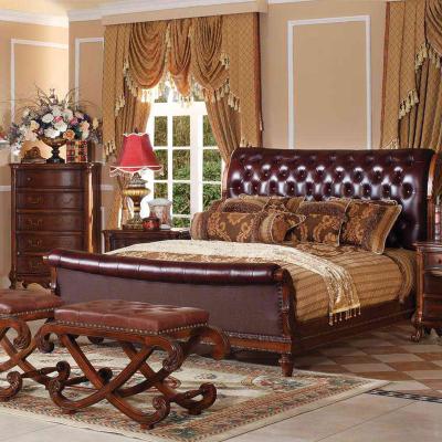 China Traditional Imperial Elegant King Size Wood Frame Luxury Royal Beds Furniture Leather Upholstered Bedroom Furniture Bed for sale