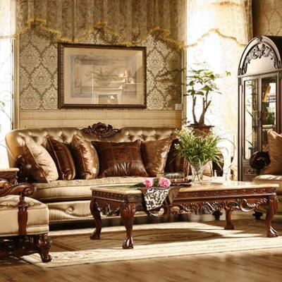 China Factory Directly Convertible Sofa Durable Sofa With Genuine Wooden Leather Furniture Couch Set Comfortable Royal for sale