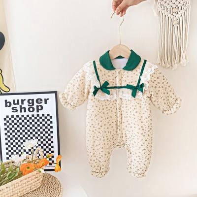 China Cotton Customized LOGO Hot Sale Baby Clothes Cherry Print Baby Winter Clothes One-Piece Fleece Thickened Newborn Baby Romper BRW47 for sale