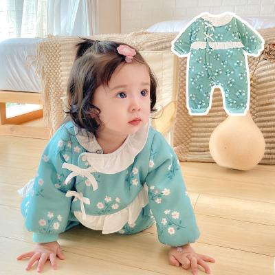 China Cotton Customized LOGO Hot Sale Baby Clothes Cherry Print Baby Winter Clothes One-Piece Fleece Thickened Newborn Baby Romper BRW51 for sale