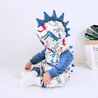 China Baby Kids Cotton Customized LOGO Dinosaur Cotton One Piece Hooded Zipper Romper Jumpsuit HY2663A for sale