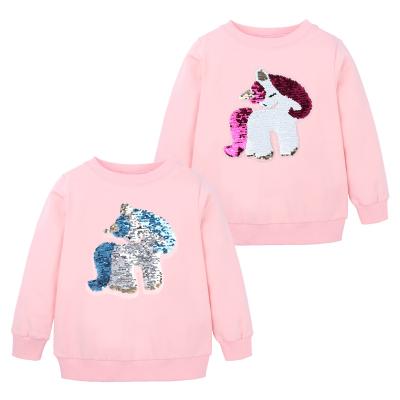 China 2021 Autumn Leisure Sports Children's Anti-pilling LOGO Children's Long Sleeve Sequin Discoloration T-shirt Girl Tops Customized Long TTS7957 for sale