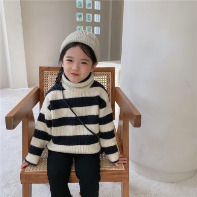 China Cotton Customized LOGO Girls Turtleneck Striped Sweater Fall/Winter Children's Clothing 2021 Kids Thicken Knitted Pullover Top H11 for sale