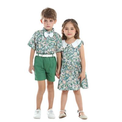 China 2022 Summer Hot Sale Children's Clothing New Children's Leisure Performance Clothing Suit Shirt Shorts Girl Short Skirt T339 Cotton/Spandex for sale