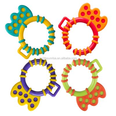 China New Color Durable EN 71 Approved Safety Baby Teether Wristband Toys BPA Free Silicone Teether Ring for sale